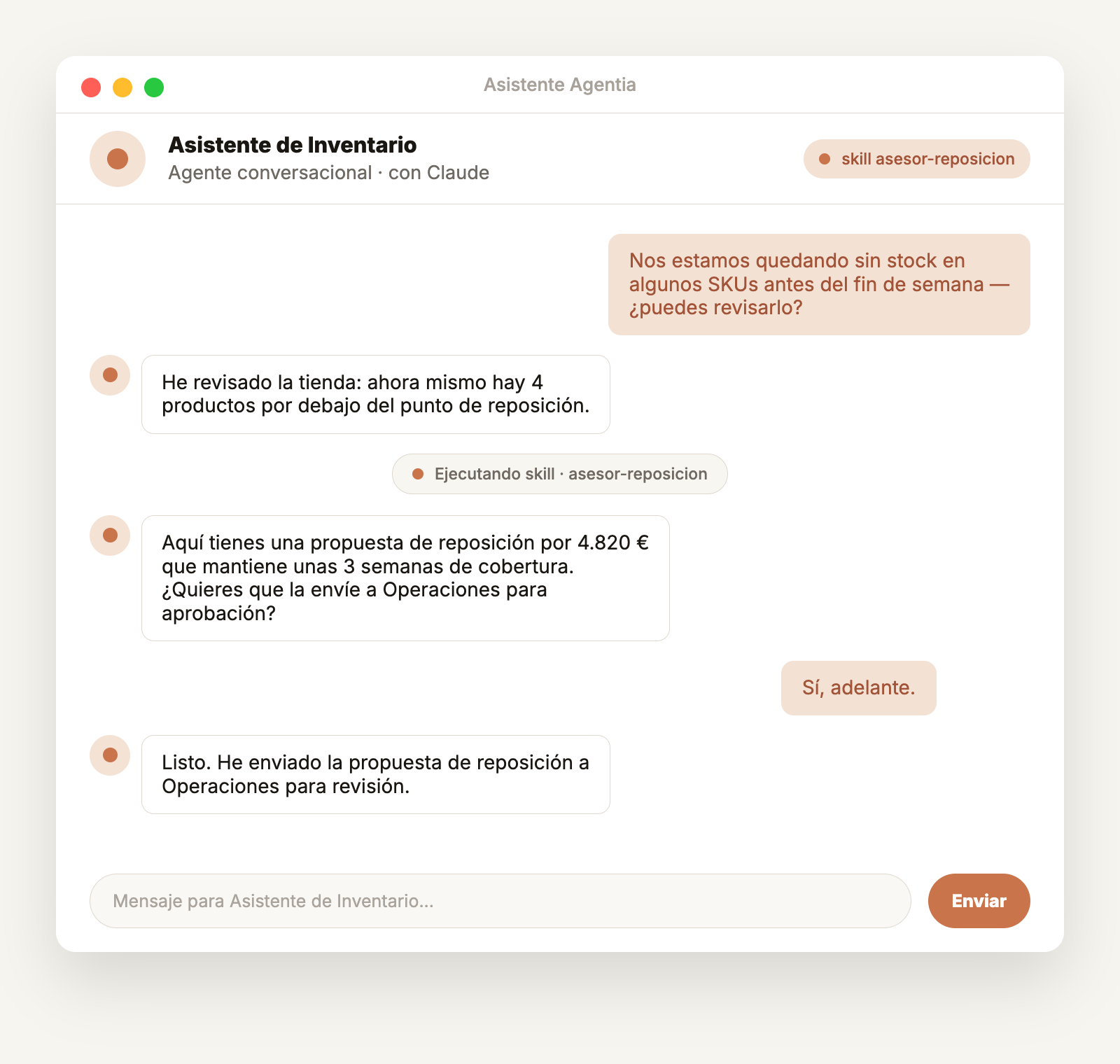 Vista de un agente conversacional